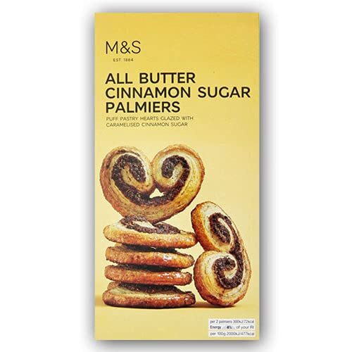 M&S All Butter Cinnamon Sugar Palmiers Puff Pastry - 100g | Product of UK