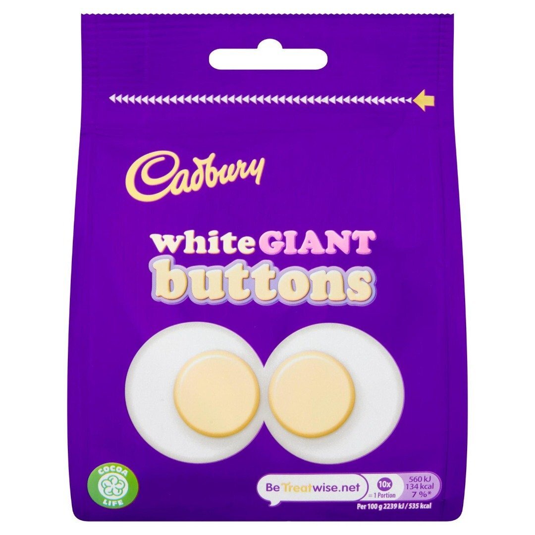 Cadbury White Buttons Giant Chocolate Bag 110g, Imported