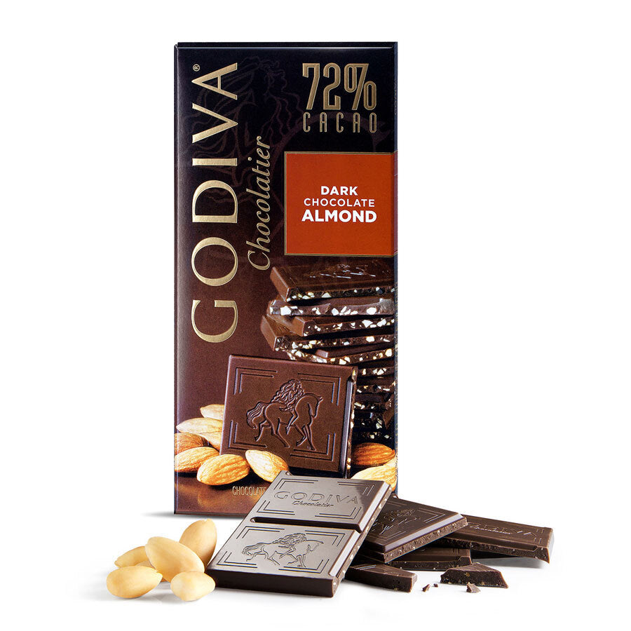 Godiva Tablet Almond 72% Dark Chocolate - 100g-imported