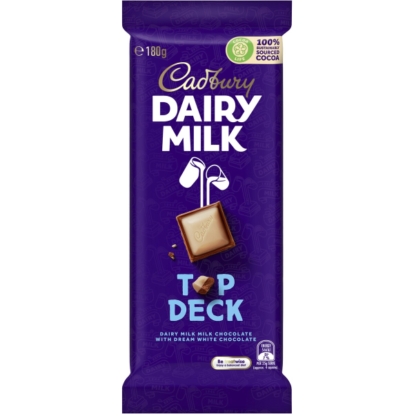 Cadbury Dairy Milk Top Deck 180G, Imported from Australia