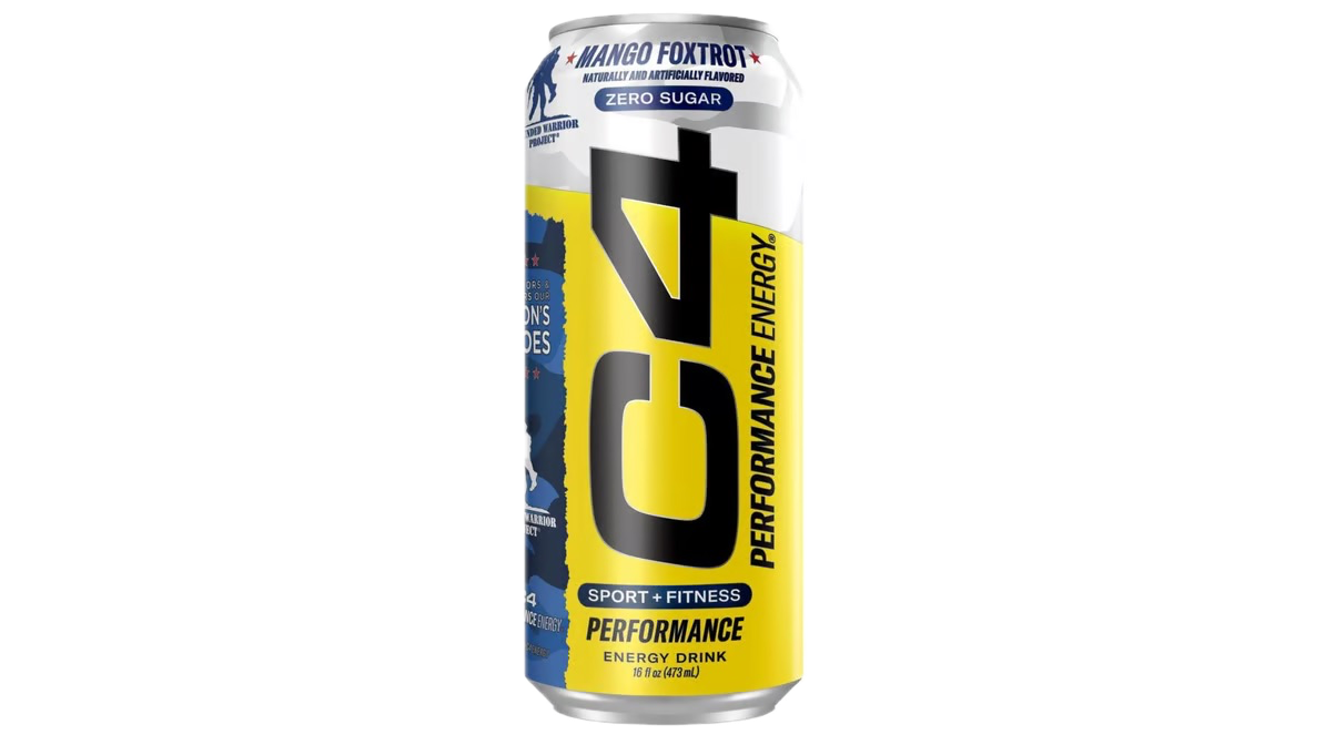 C4 Energy Carbonated Zero Sugar Energy Drink, Pre Workout Drink + Beta Alanine, Mango Foxtrot | Imported from UK