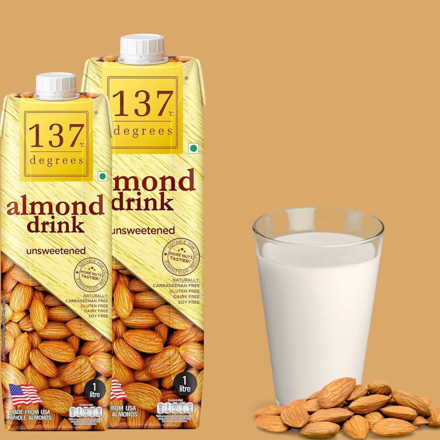137 Degrees Unsweetened Almond Drink - Pure & Dairy-Free 1L, Imported