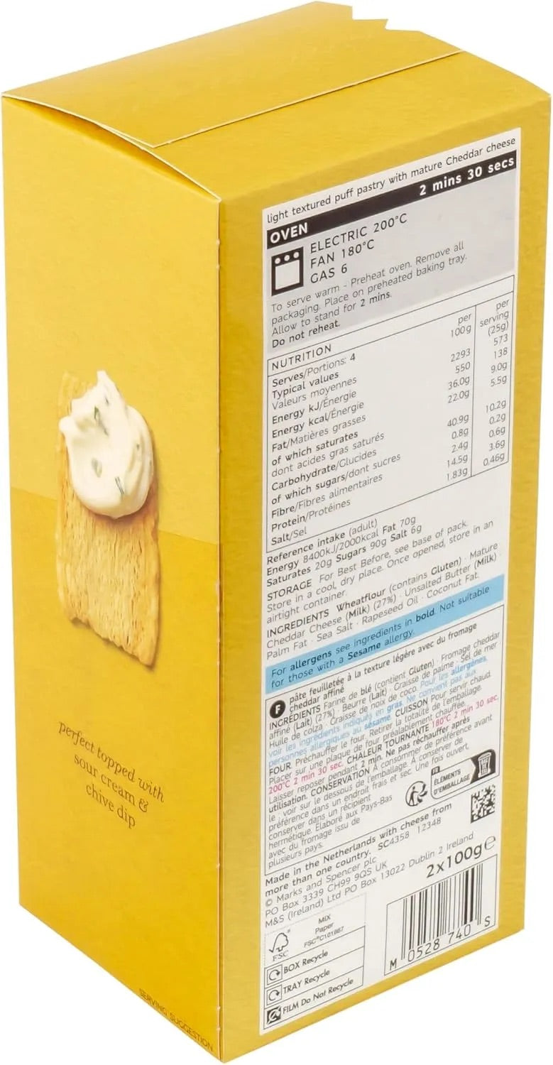 M&S Cheddar Cheese Crispies 200g | Premium UK Imported Cheese Snacks | Breakage-Proof Pack