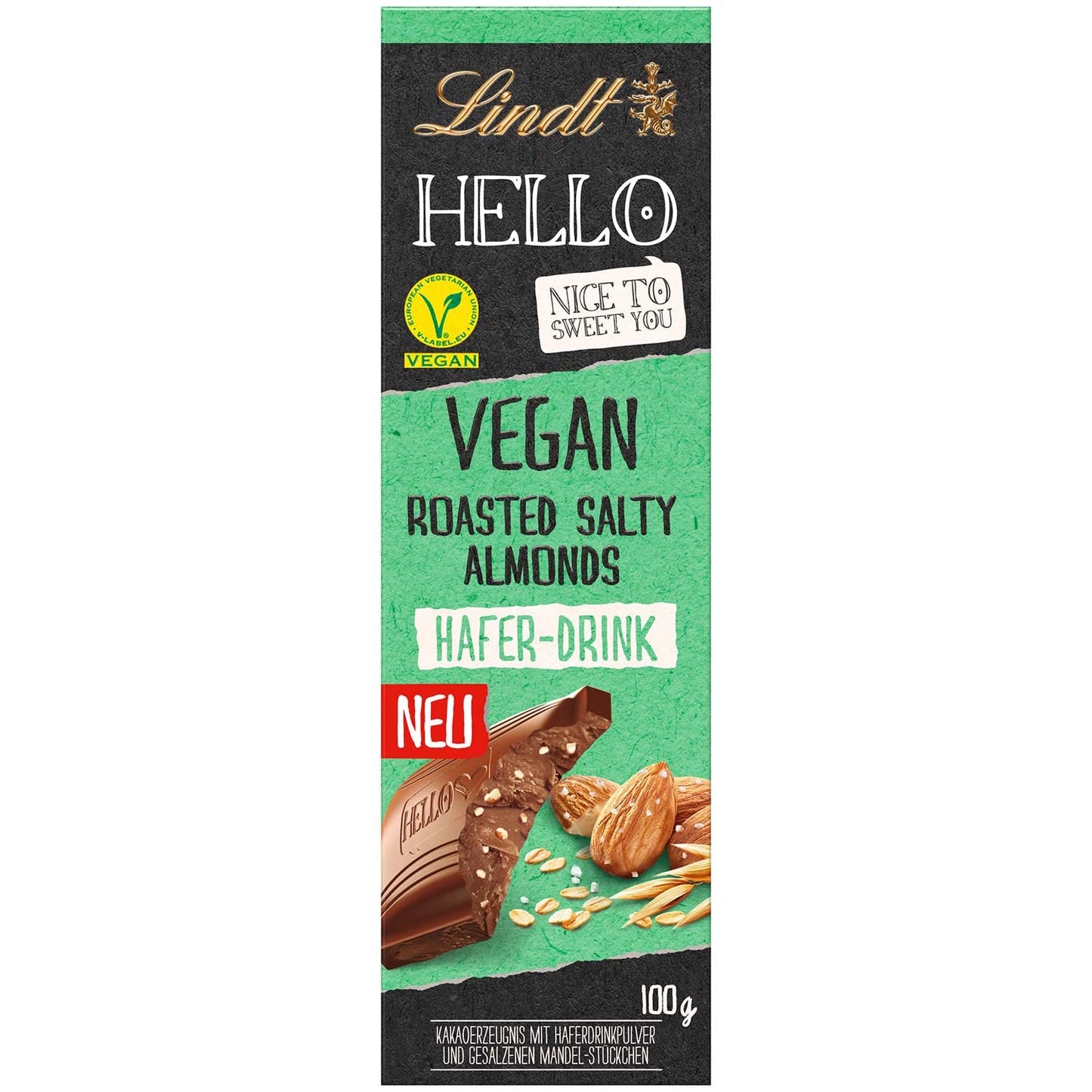 Lindt HELLO Vegan Roasted Salty Almonds – 100g | Dairy-Free, Imported