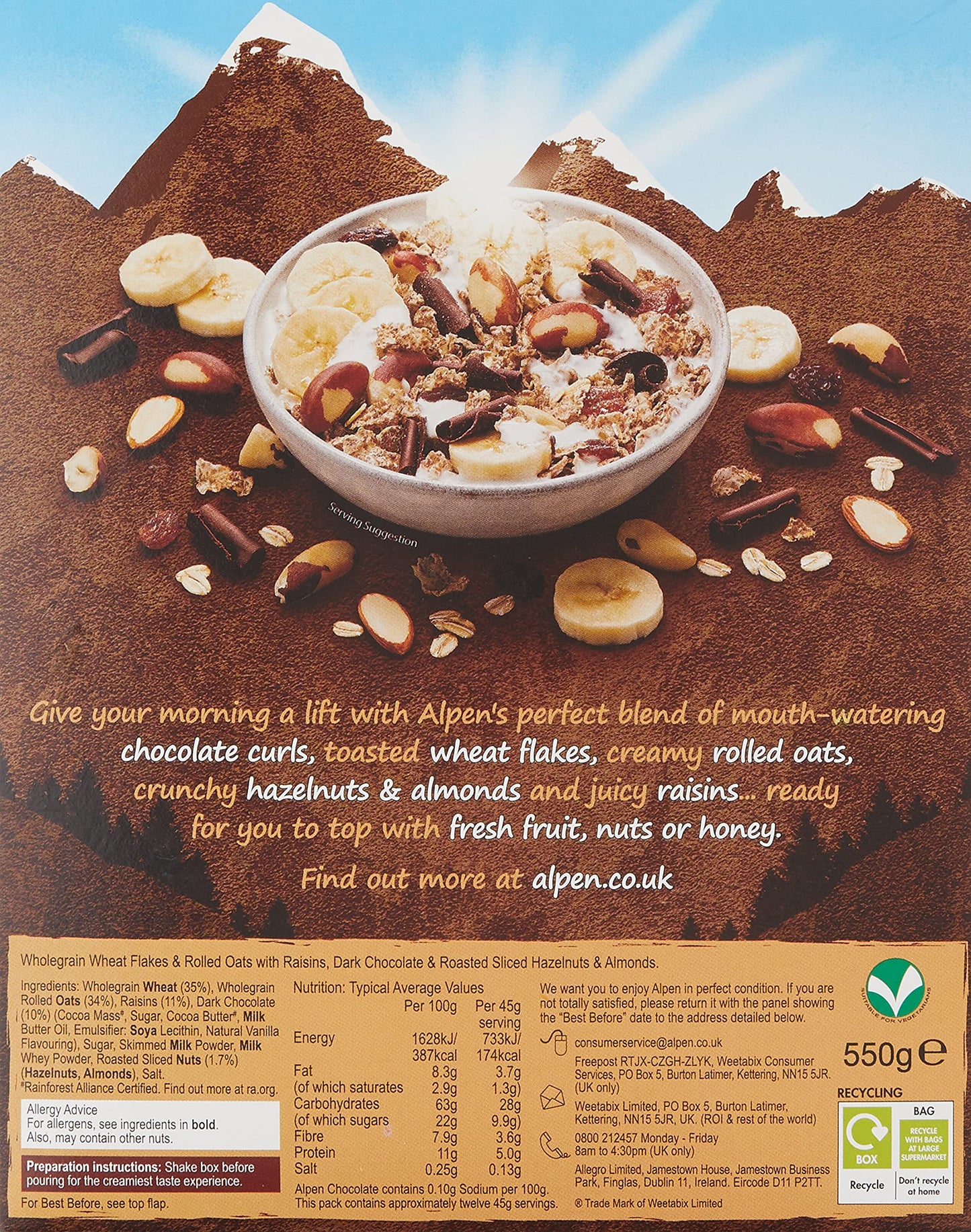 Alpen Chocolate Swiss Style Muesli 550g | Imported Wholegrain Breakfast