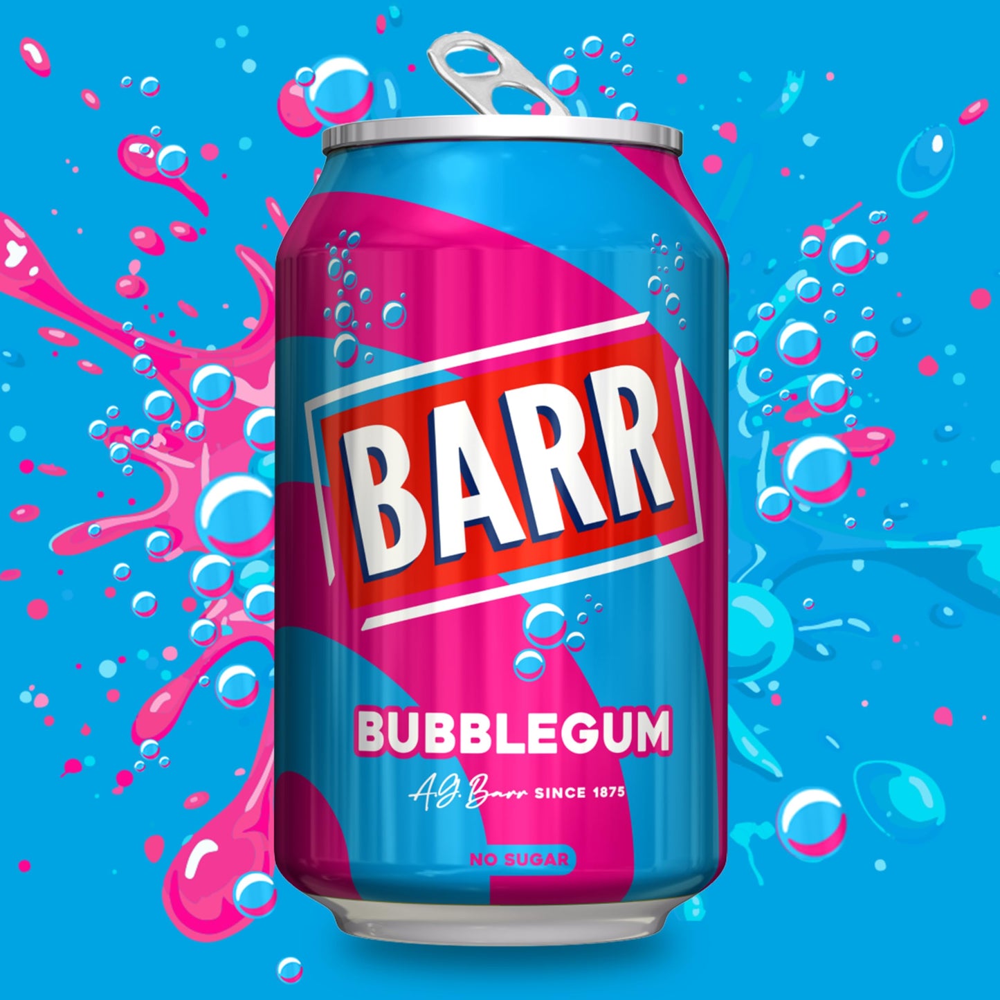BARR Blue Bubblegum Zero Sugar Fizzy Drink – 330ml Can | Imported