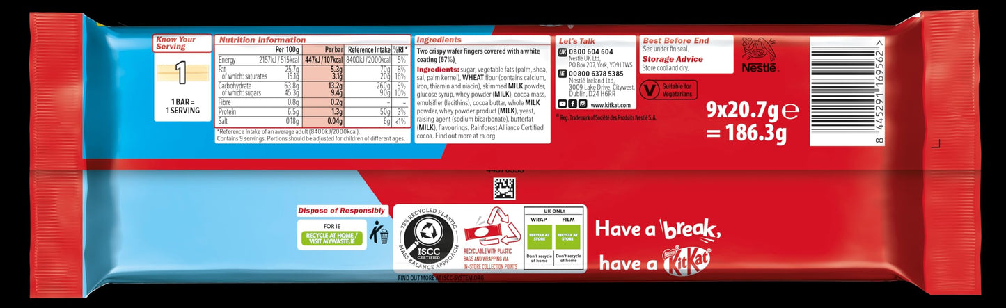 KitKat 2 Finger White Chocolate 9 bar (9x20.7g) | Imported