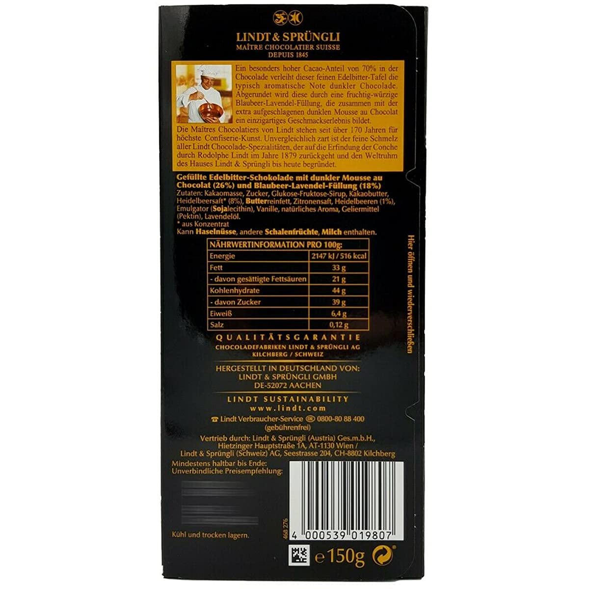 Lindt Edelbitter Mousse Blueberry Lavender Chocolate | Imported
