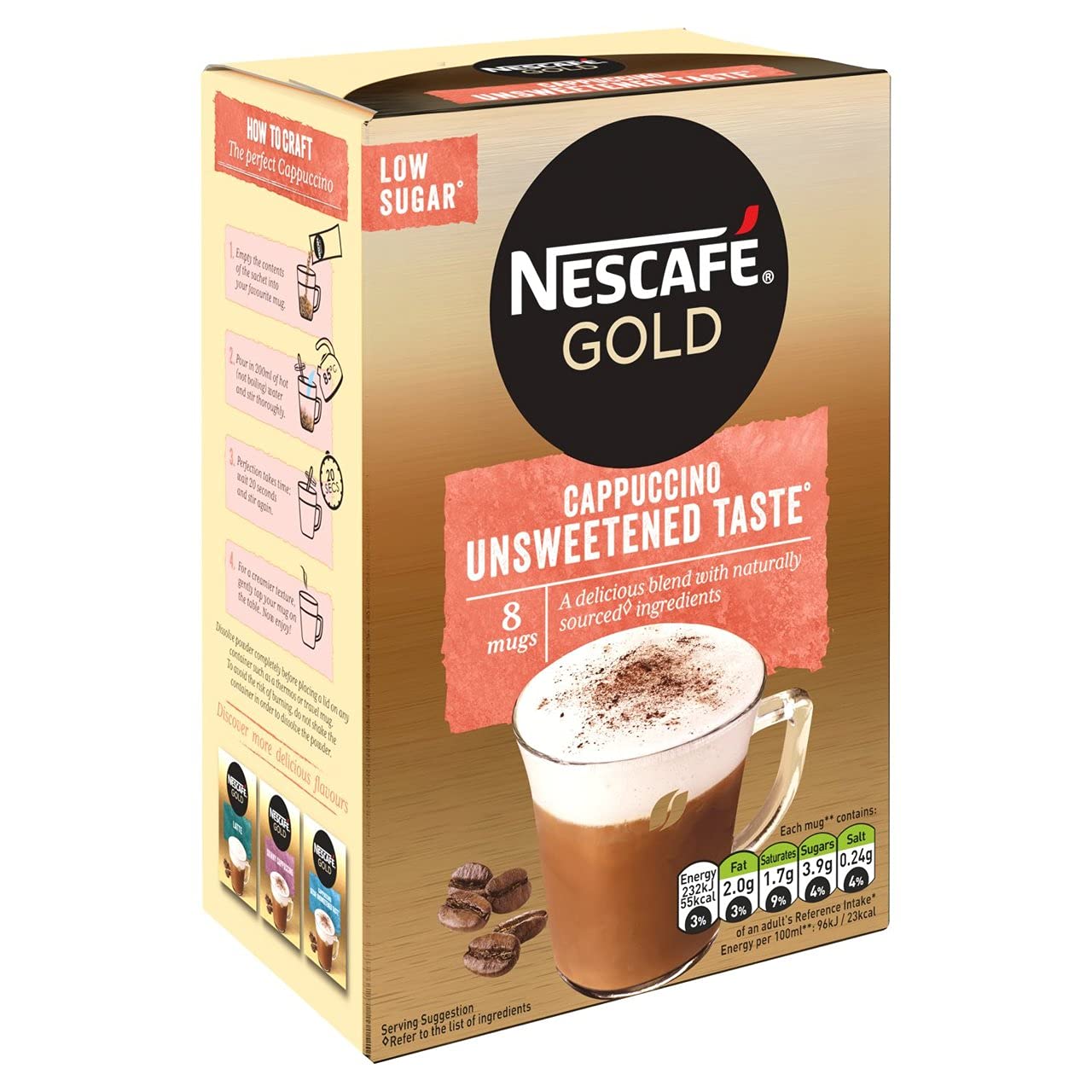 Nescafe Gold Cappuccino Unsweetened Taste - 124G, Imported