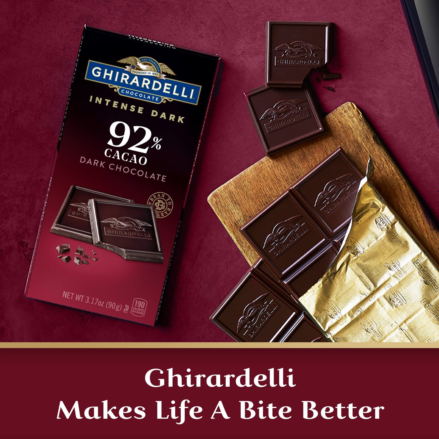 Ghirardelli 92% Intense Dark Chocolate Bar – 90g | Imported