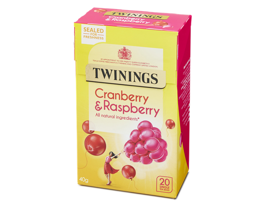 Twinings Cranberry & Raspberry Tea Bags 40g | Imported from UK | Naturally Caffeine-Free Fruity Tea