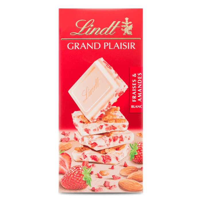 Lindt Grand Plaisir White Chocolate with Strawberries & Almonds (150g Imported Gift Bar)