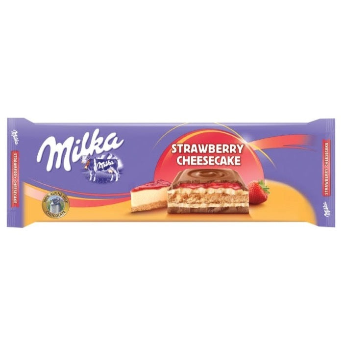 Milka Strawberry Cheesecake Chocolate bar 300G, Imported from Austria (Europe)