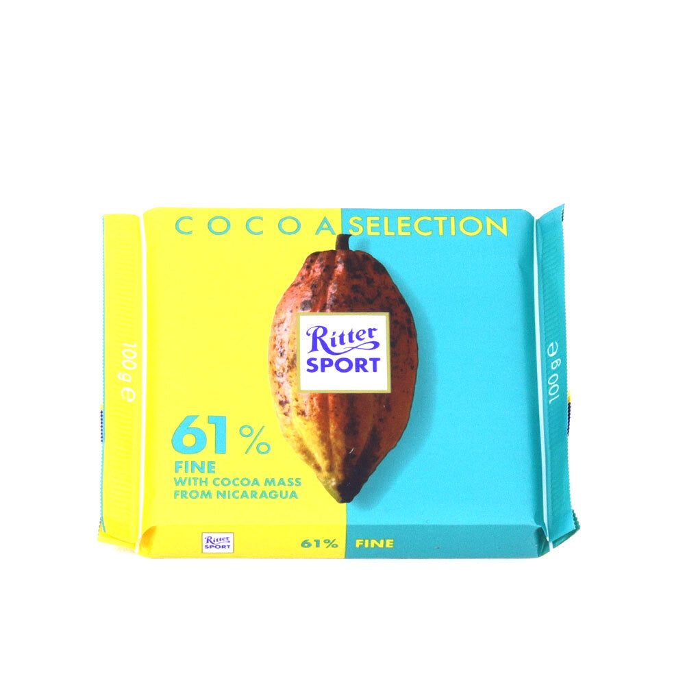 Ritter Sport Dark Chocolate Bar (61%, 100g) - Rich & Intense German Chocolate (Imported)