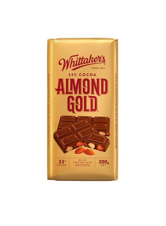 Whittaker's Almond Gold Chocolate Bar 33% Cocoa 200g (Melt Proof packing)