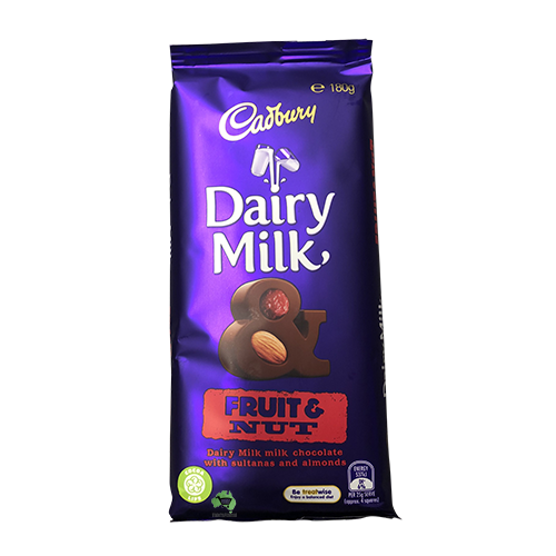 Cadbury Dairy Milk Fruit And Nut - 180G, Made in Australia