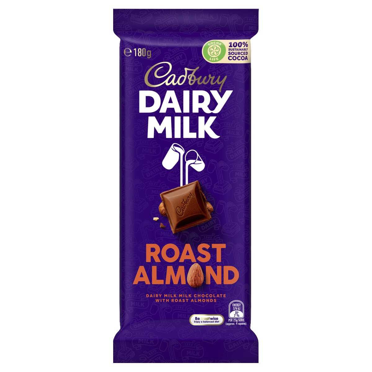 Cadbury Dairy Milk Roast Almonds - 180G, Made in Australia