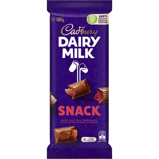 Cadbury Dairy Milk Snack Milk Chocolate With Six Delicious Flavours 180g ( Made in Australia ) | Imported