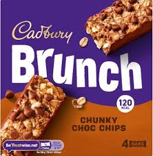 Imported Cadbury Brunch Choc Chip Bars – Crunchy Snack 112g