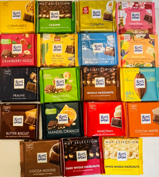 Ritter Sport Assorted Chocolate (Germany) - Discover 19 Flavor Delights (190g)