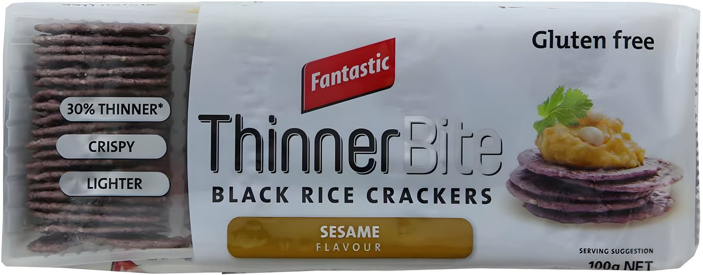 Fantastic Thinner Bite Sesame - Black Rice Crackers, Crispy, Lighter, Gluten Free, 100 g | Imported