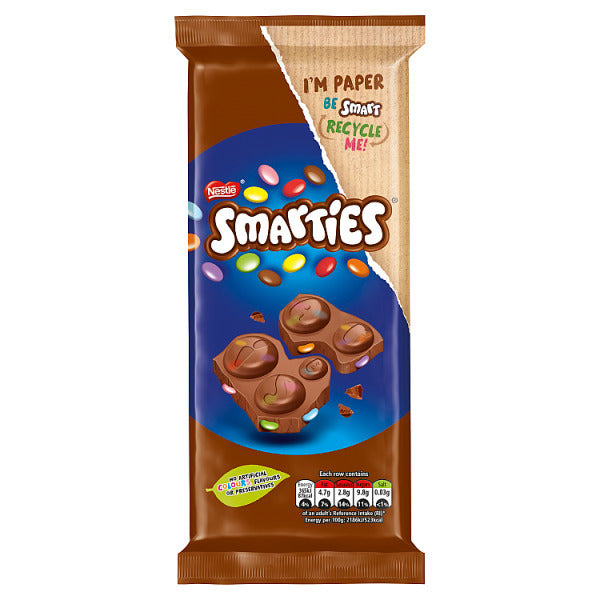 SMARTIES® Milk Chocolate Sharing Block - Deliciously Fun, Imported from the UK (90g)