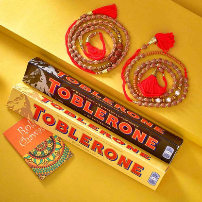 Toblerone Rakhi Hamper – Crunchy Almond Chocolate with Rakhi Roli Chawal