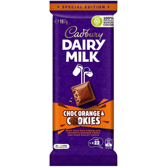 Cadbury Dairy Milk Orange & Cookies Chocolate Block – 167g | Imported
