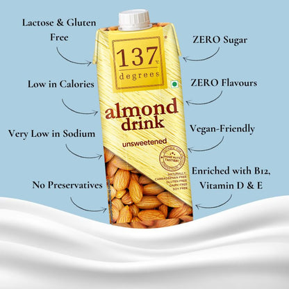 137 Degrees Unsweetened Almond Drink - Pure & Dairy-Free 1L, Imported