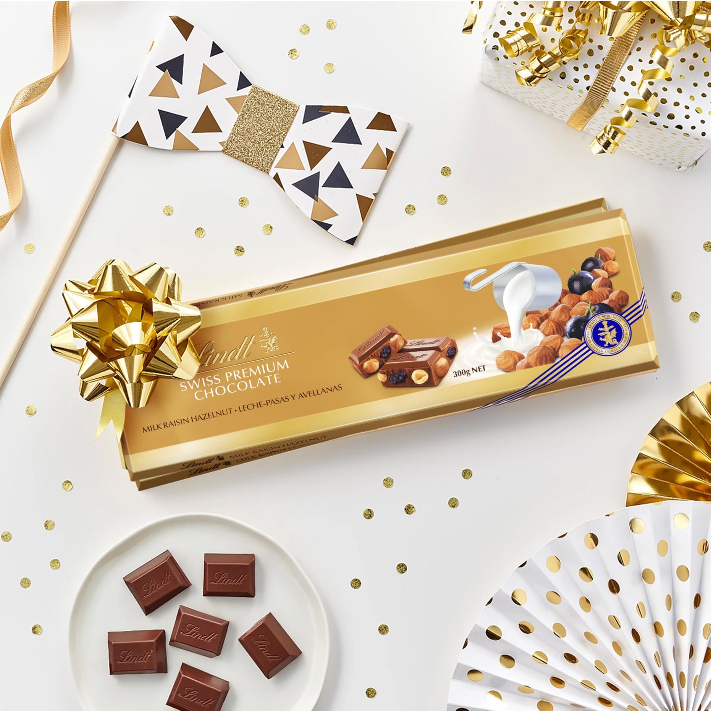 Lindt Swiss Premium Milk Chocolate with Hazelnut 300g Rakhi Hamper