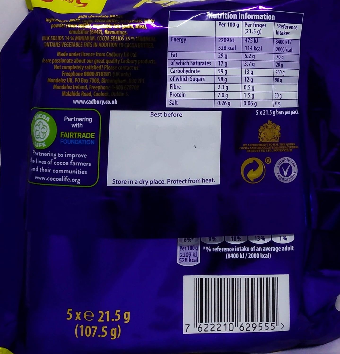 Cadbury Twirl 5 Bars Chocolate, 107.5 g, Imported From UK