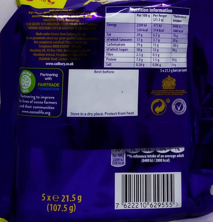 Cadbury Twirl 5 Bars Chocolate, 107.5 g, Imported From UK