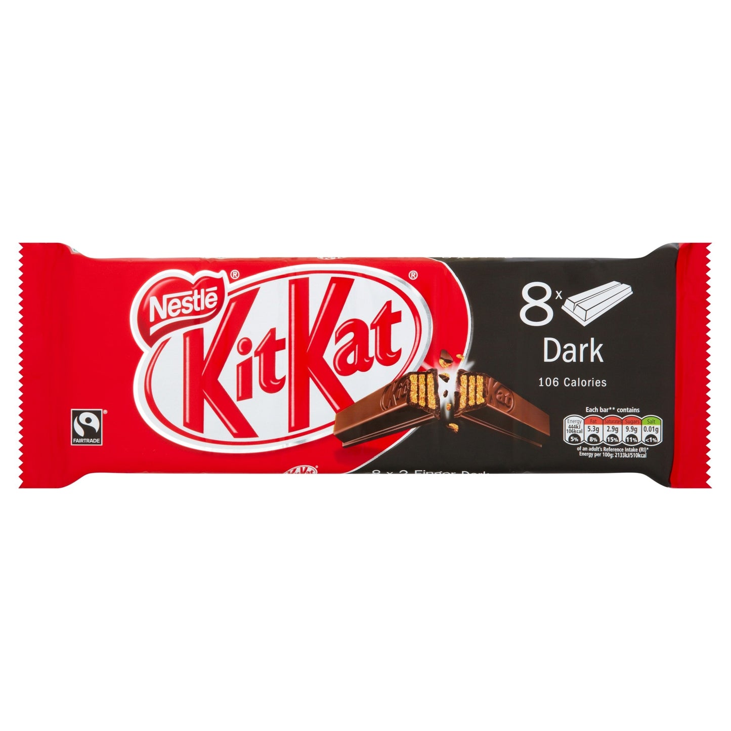 Kit Kat chocolate bar packaging with Nestle logo on a white background