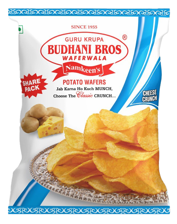 Budhani Bros. Famous Cheese Crunch Potato Wafers (Pune) - Cheese Flavor, Local Favorite 165g