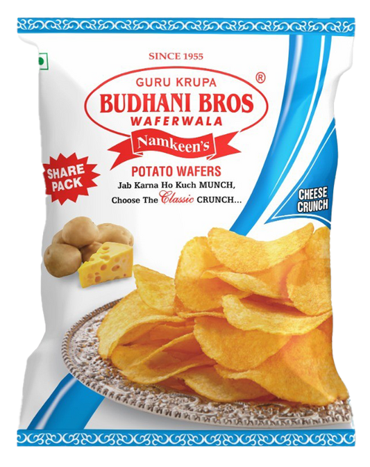 Budhani Bros. Famous Cheese Crunch Potato Wafers (Pune) - Cheese Flavor, Local Favorite 165g