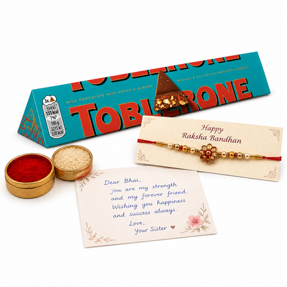 Toblerone Rakhi Hamper – Crunchy Almond Chocolate 100g with Rakhi