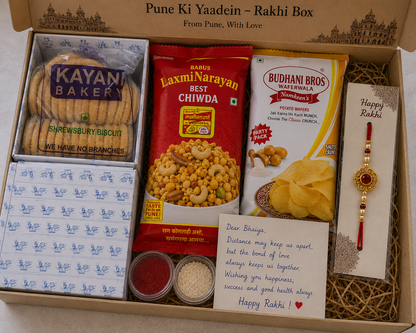 Pune Ki Yaadein – Rakhi Gift Box with Shrewsbury Cookies & Pune Snacks