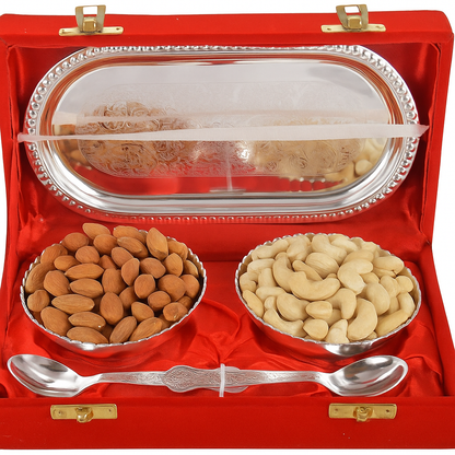 Luxury Dryfruit Diwali Hamper in German Silver Bowl with velvet box – 200g