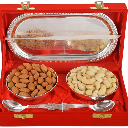 Luxury Dryfruit Diwali Hamper in German Silver Bowl with velvet box – 200g