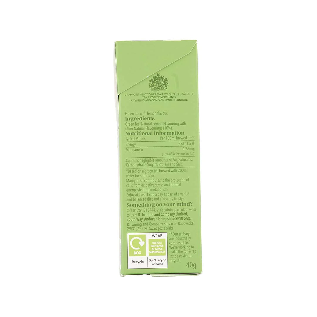 Twinings Lemon Green Tea - 20 Tea Bags | imported Limited Edition