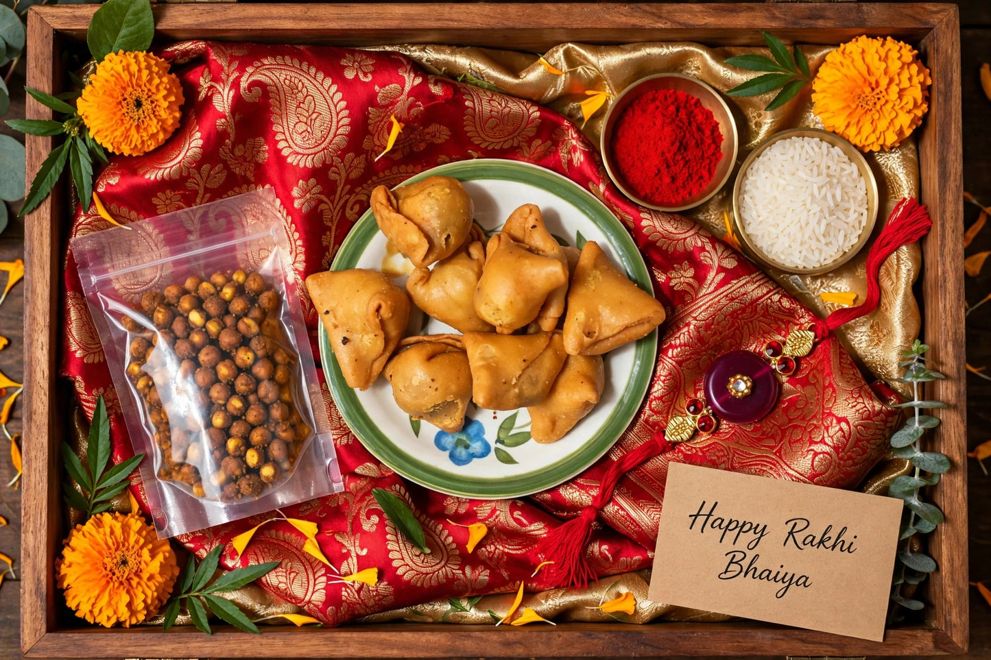 Allahabadi Tokri – Rakhi Hamper with Desi Ghee Samosa & Khatte Chane