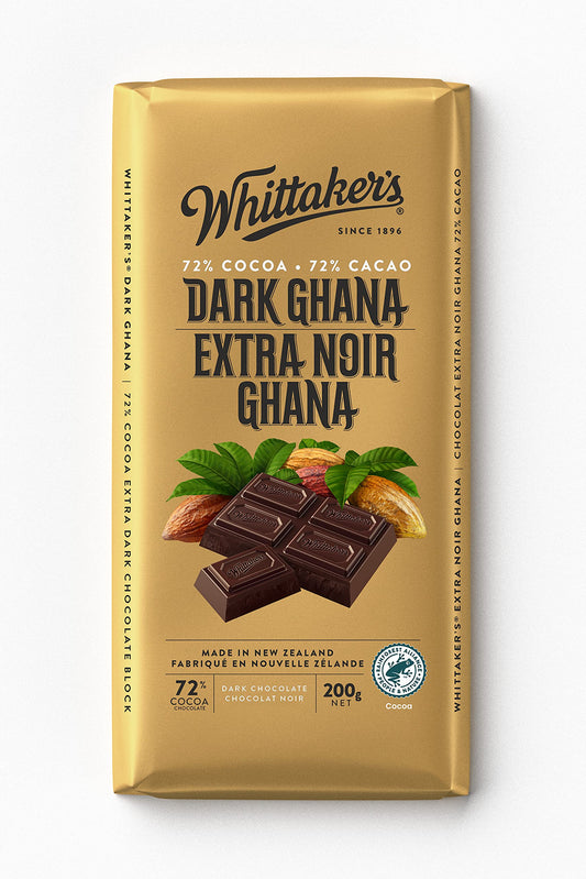 Whittaker's 72% Cocoa Dark Ghana Chocolate (200g) - Imported from New Zealand