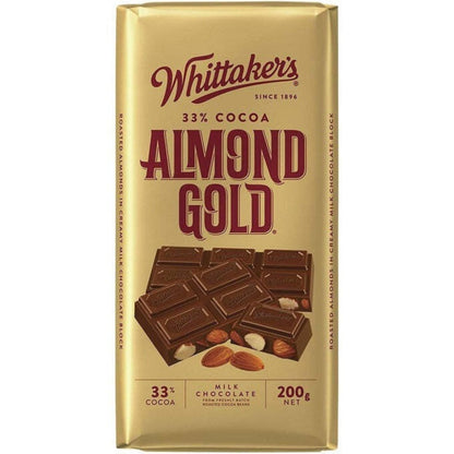 Whittaker's Almond Gold Chocolate Bar 33% Cocoa 200g (Melt Proof packing)