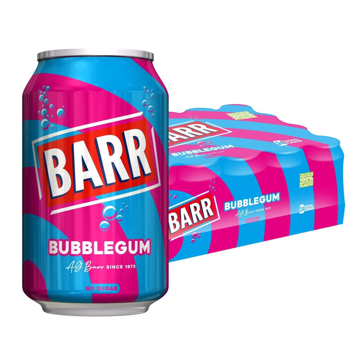 BARR Blue Bubblegum Zero Sugar Fizzy Drink – 330ml Can | Imported