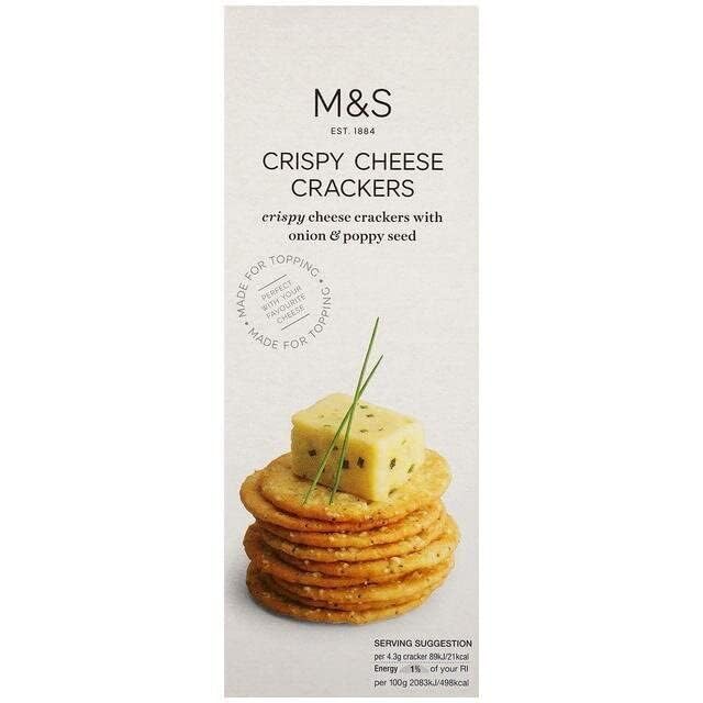 M&S Crispy Cheese Crackers with Onion & Poppy Seeds – 150g (Imported from UK)