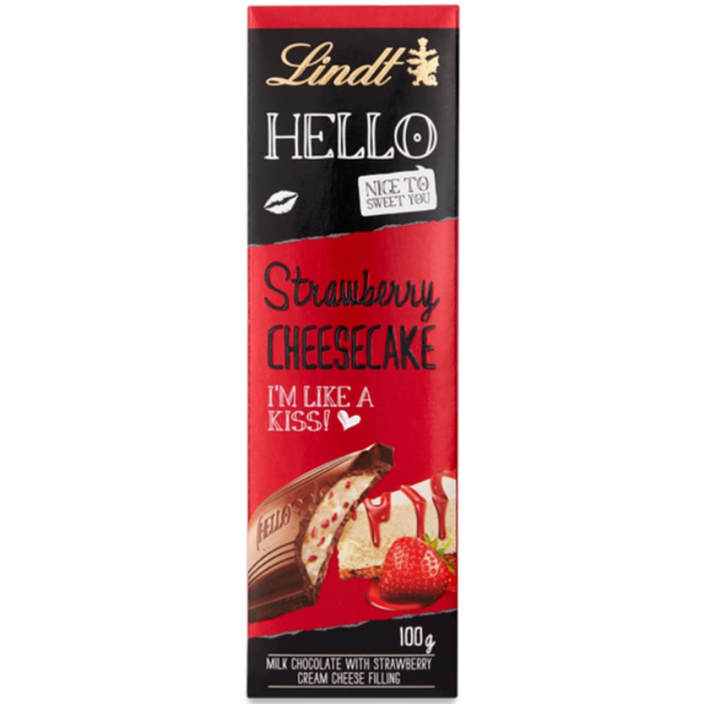 Lindt Hello Strawberry Cheesecake Chocolate Bar - 100g Premium Swiss Chocolate (Imported)