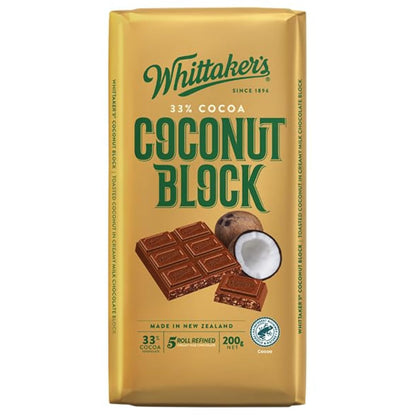 Whittaker’s Milk Chocolate Block – Coconut Block 33% Cacao 200g | Imported Premium Chocolate