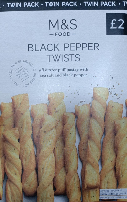 M&S Black Pepper Twists – All Butter Puff Pastry 125g | Imported