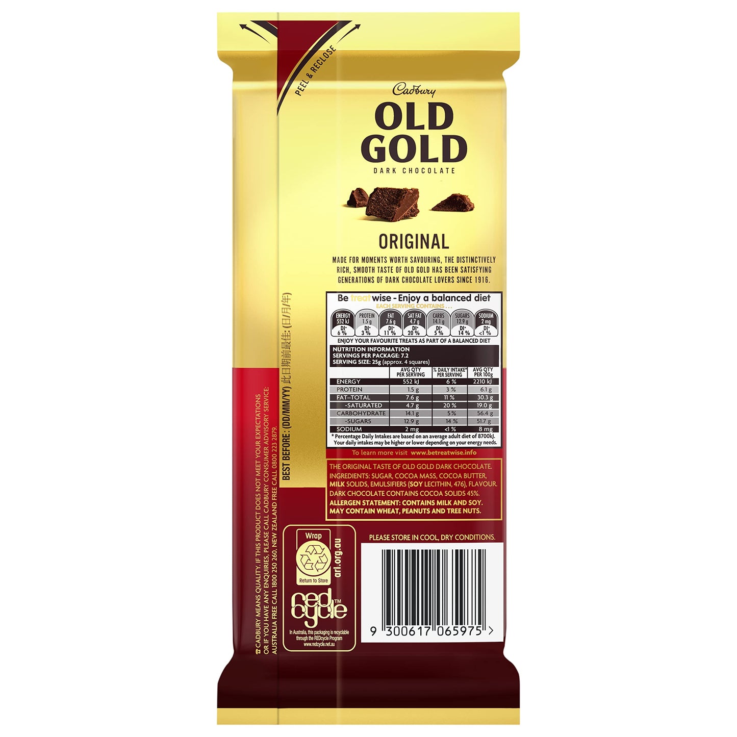 Cadbury Old Gold Dark Chocolate Original 180g | Imported
