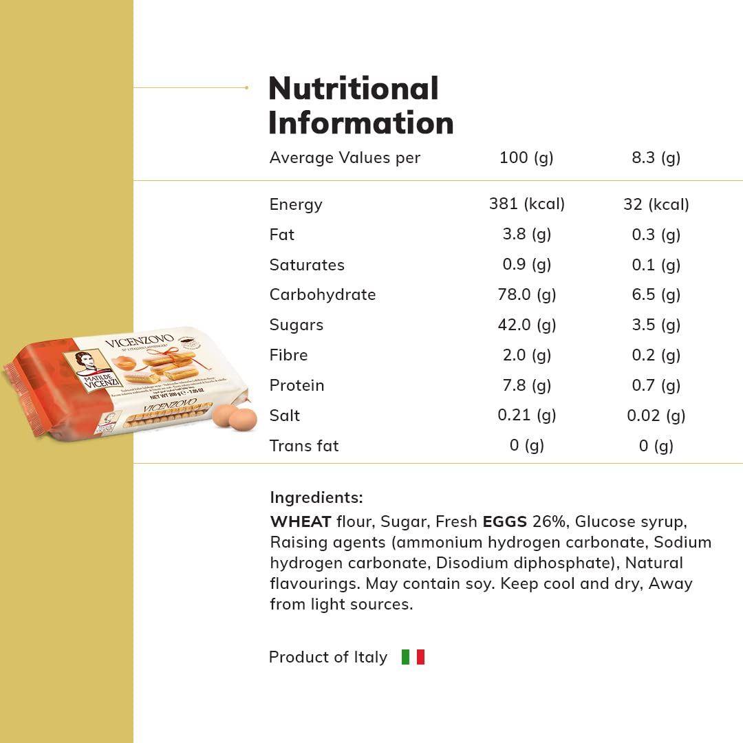 Matilde Vicenzi Vicenzovo Ladyfingers – 200g | GMO-Free, No Preservatives | Imported | Perfect for Preparing Tiramisu and Snacking